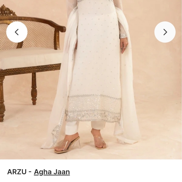 Pakistani Suit 3 Piece Lux Chiffon White Long Sleeve Dress ww/Silver Accents - Picture 2 of 13